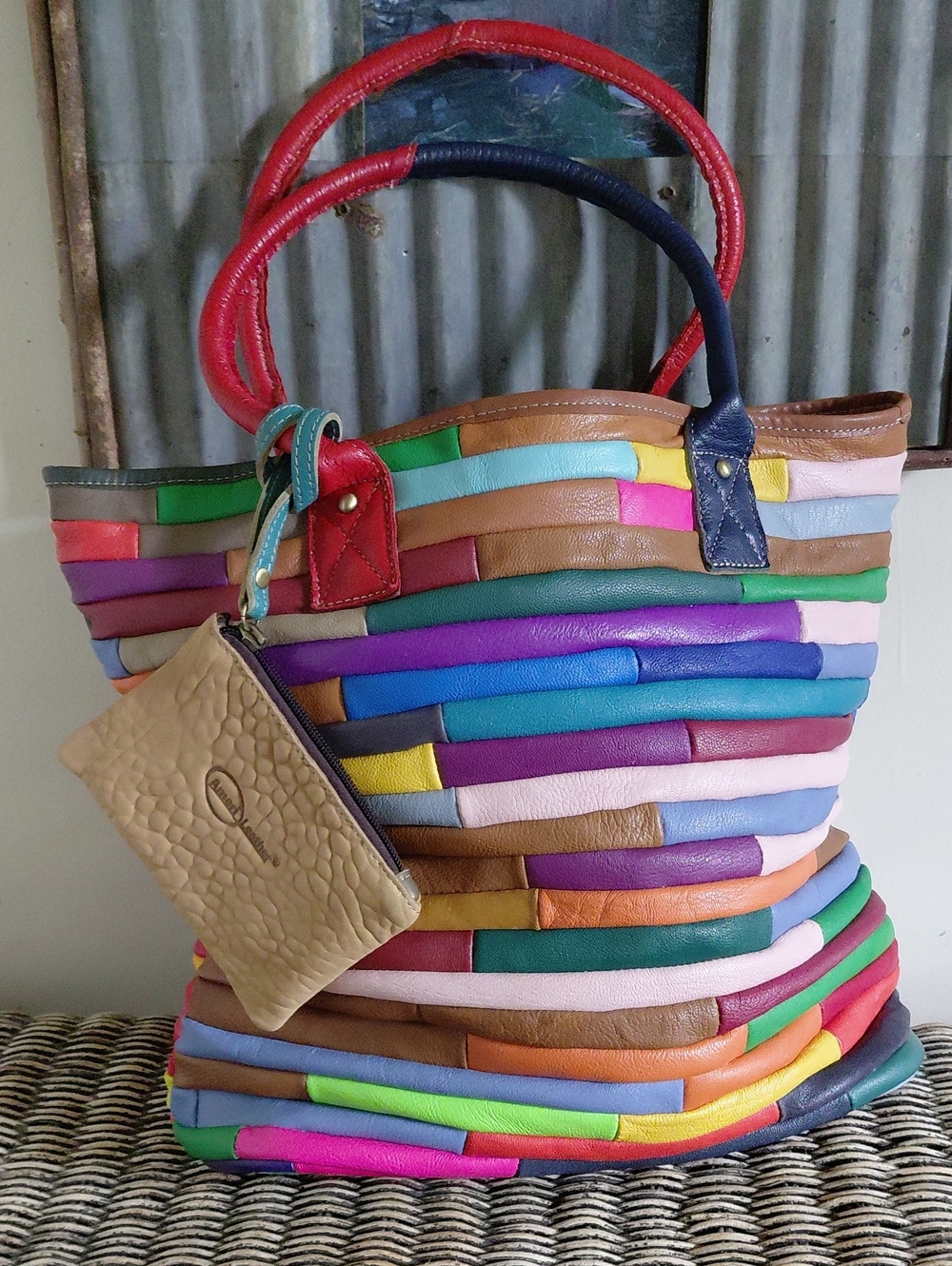 Amerleather Colorblock Leather Tote Bag
